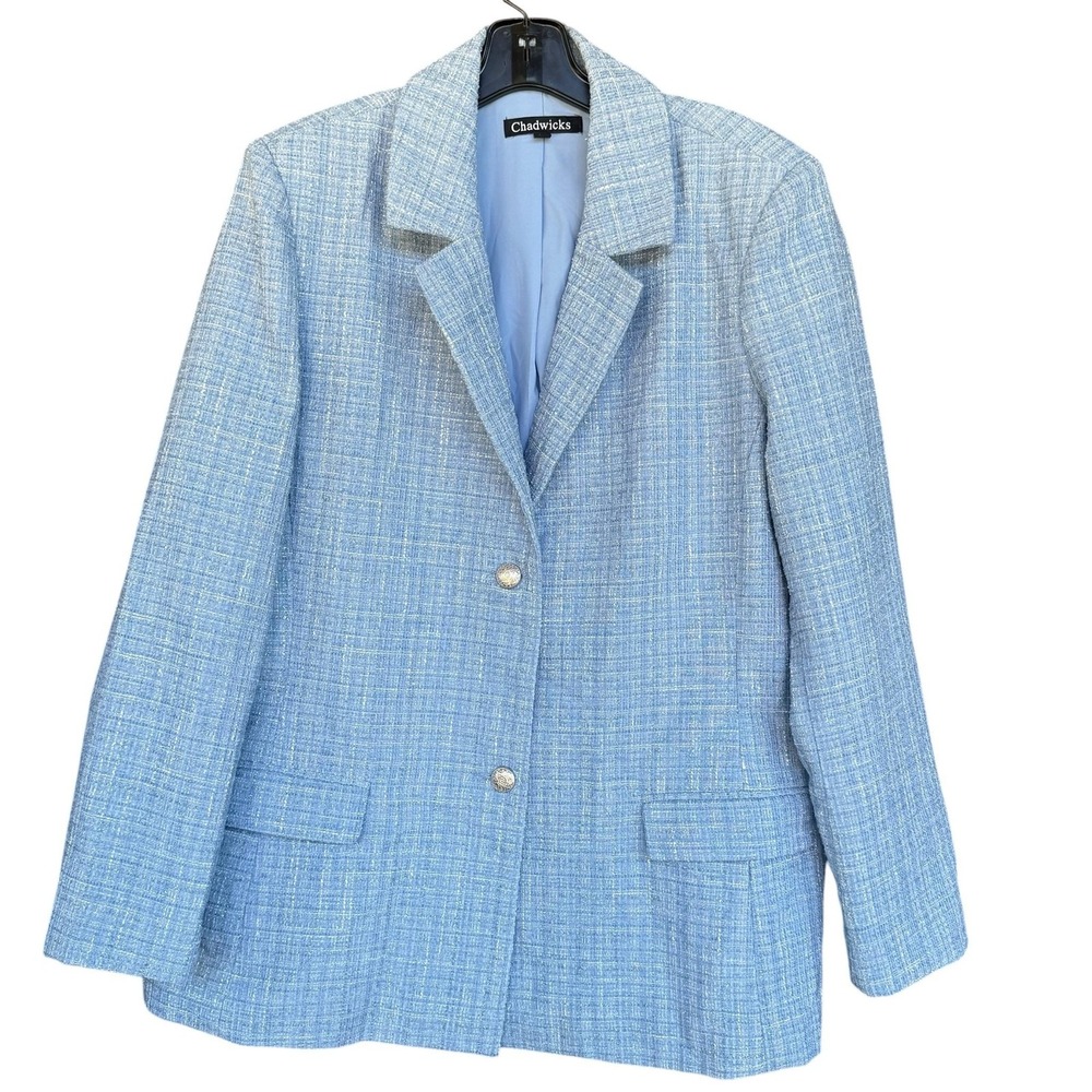Chadwicks Blazer Womens XL Blue Tweed Two Button Lined Jacket Workwear Career